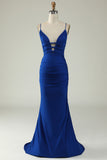 Mermaid Spaghetti stropper Dark Green Plus Size Prom kjole med Criss Cross Back