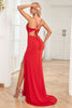 Load image into Gallery viewer, Mermaid Spaghetti stropper Red Long Prom kjole med delt front