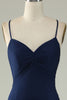 Load image into Gallery viewer, Mermaid Spaghetti stropper Navy Plus Size Prom kjole med delt front