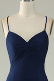 Mermaid Spaghetti stropper Navy Plus Size Prom kjole med delt front