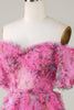 Load image into Gallery viewer, Nydelig en linje av skulderen Fuchsia Tylle Kort Homecoming kjole med korte ermer