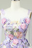Load image into Gallery viewer, En linje Spaghetti stropper lilla korsett Homecoming kjole med 3D blomster