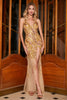 Load image into Gallery viewer, Stunning Mermaid Spaghetti stropper Golden Long Prom kjole med delt front