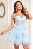 Load image into Gallery viewer, Cute A Line Dark Blue Corset Tiered Short Homecoming Dress med blonder