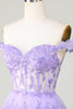 Load image into Gallery viewer, Prinsesse A Line Purple Korsett Tiered Kort Homecoming kjole med blonder