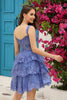 Load image into Gallery viewer, En linje av skulderblå korsett Homecoming kjole med blonder