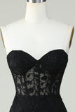 Bodycon Sweetheart Black Corset Kort Homecoming kjole med applikasjoner