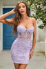 Load image into Gallery viewer, Sheath Sweetheart Purple Short Homecoming Dress med Appliques