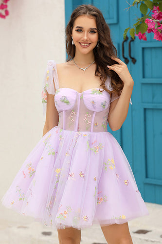 Lavendel Korsett Broderi Kort Homecoming Dress
