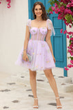 Lavendel Korsett Broderi Kort Homecoming Dress