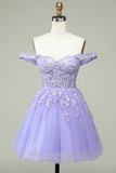 En linje av skulderen Lilac Corset Homecoming kjole med Appliques