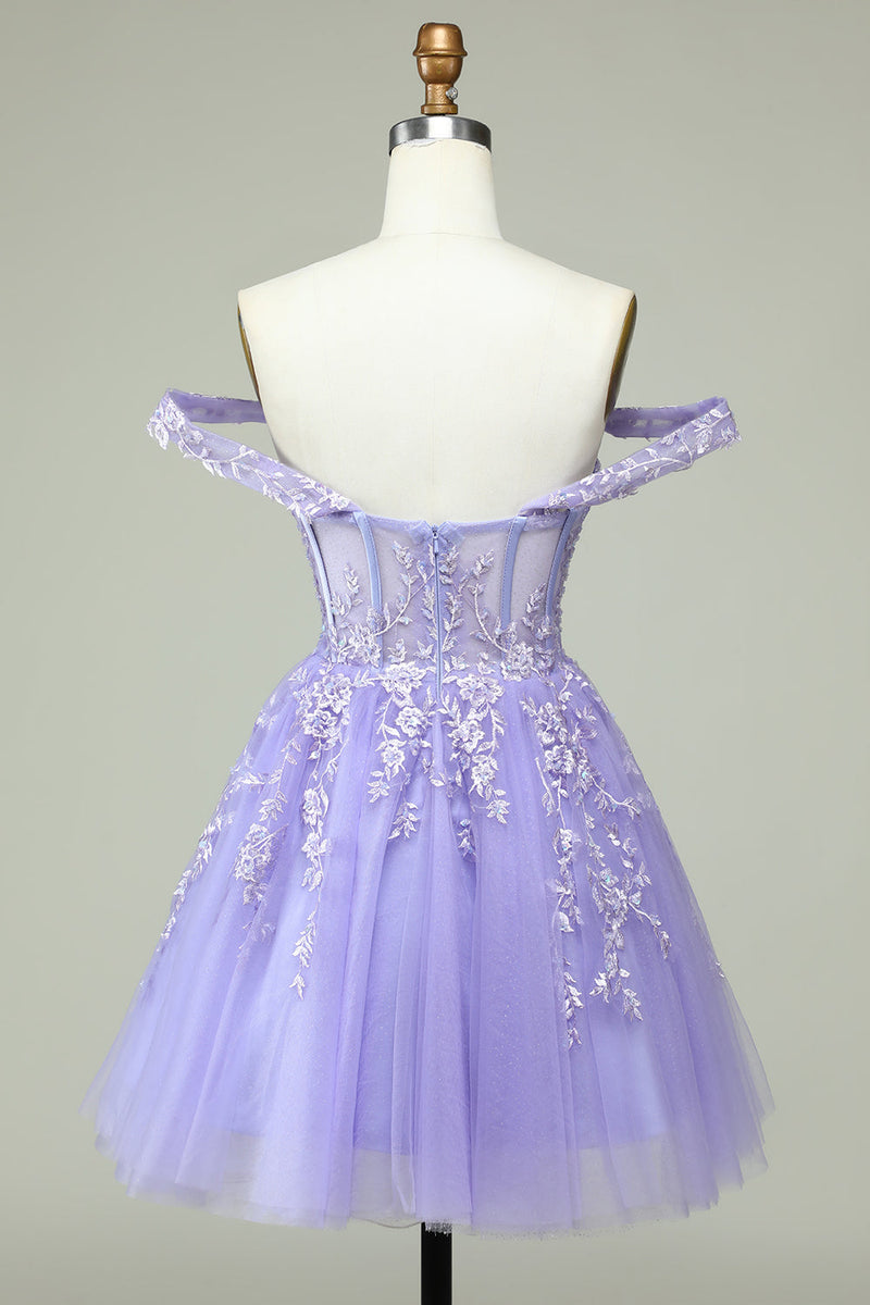 Load image into Gallery viewer, En linje av skulderen Lilac Corset Homecoming kjole med Appliques