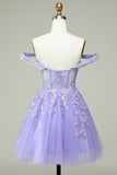 En linje av skulderen Lilac Corset Homecoming kjole med Appliques