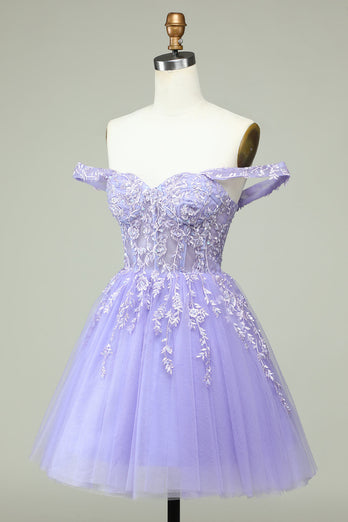 En linje av skulderen Lilac Corset Homecoming kjole med Appliques