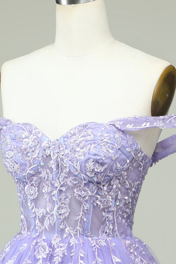 En linje av skulderen Lilac Corset Homecoming kjole med Appliques