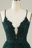 A Line Spaghetti Straps Dark Green Short Homecoming Dress med Appliques