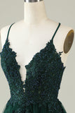 A Line Spaghetti Straps Dark Green Short Homecoming Dress med Appliques