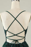 A Line Spaghetti Straps Dark Green Short Homecoming Dress med Appliques