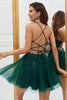 Load image into Gallery viewer, Stilig A Line Spaghetti stropper Grønn Kort Homecoming kjole med Appliques