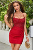 Load image into Gallery viewer, Bodycon Spaghetti stropper Mørk rød Kort Homecoming kjole med applikasjoner