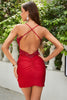 Load image into Gallery viewer, Bodycon Spaghetti stropper Mørk rød Kort Homecoming kjole med applikasjoner