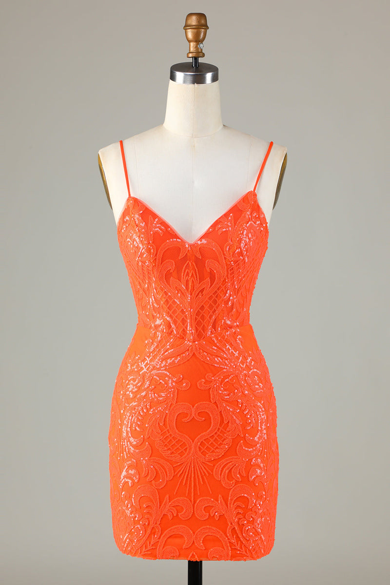 Load image into Gallery viewer, Sparkly Sequins Tight Orange Homecoming Dress