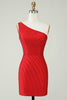 Load image into Gallery viewer, Sparkly One Shoulder Red Short Homecoming Dress med perler