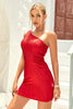 Load image into Gallery viewer, Bodycon One Shoulder Red Kort Homecoming kjole med perler