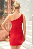 Load image into Gallery viewer, Bodycon One Shoulder Red Kort Homecoming kjole med perler