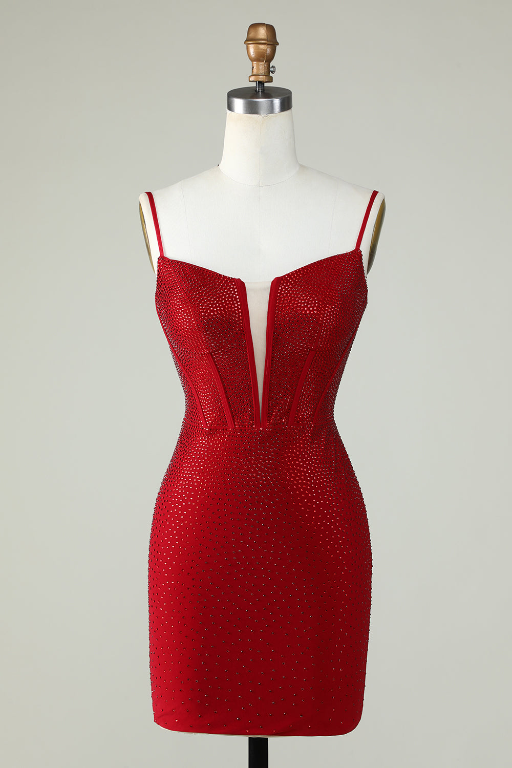Slire Spaghetti stropper Red Short Homecoming kjole med perler