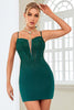 Load image into Gallery viewer, Bodycon spaghetti stropper mørkegrønn kort hjemkomstkjole med perler