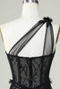 Load image into Gallery viewer, Bodycon One Shoulder Black Corset Homecoming kjole med Appliques