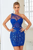 Load image into Gallery viewer, Bodycon One Shoulder Royal Blue Short Homecoming kjole med applikasjoner