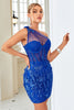 Load image into Gallery viewer, Bodycon One Shoulder Royal Blue Short Homecoming kjole med applikasjoner