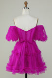 Stilig en linje av skulderen Fuchsia Tylle Corsett Homecoming Dress