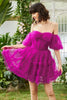 Load image into Gallery viewer, Stilig en linje av skulderen Fuchsia Corset Homecoming kjole med ermer