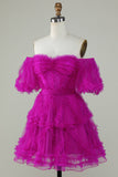 Stilig en linje av skulderen Fuchsia Tylle Corsett Homecoming Dress