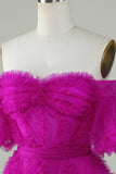 Stilig en linje av skulderen Fuchsia Tylle Corsett Homecoming Dress