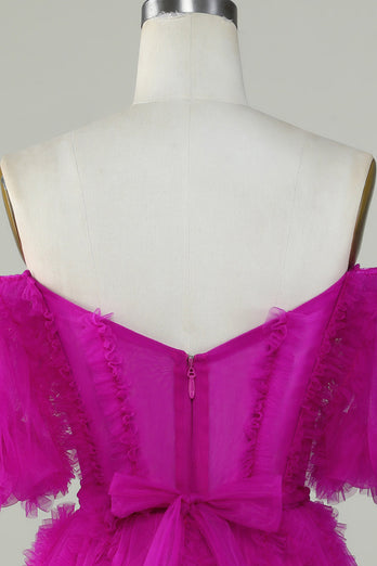 Stilig en linje av skulderen Fuchsia Tylle Corsett Homecoming Dress