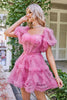 Load image into Gallery viewer, Varmrosa av skulderen Tylle Homecoming kjole