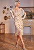 Load image into Gallery viewer, Paljetter Champagne Brølende 20-tallet Great Gatsby Fringed Flapper kjole med ermet