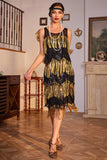 Golden Fringes Flapper Flott Gatsby-kjole med paljetter