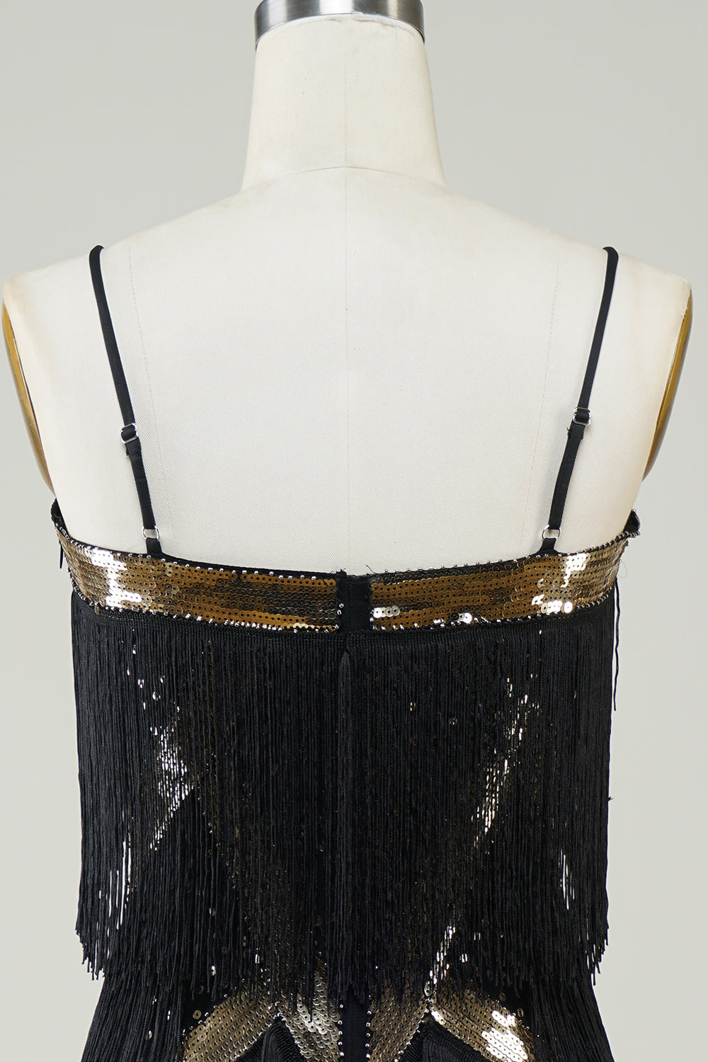 Svarte spaghettistropper Paljetter 1920-tallet Kjole med frynser