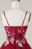 Load image into Gallery viewer, Nydelig A Line Spaghetti stropper Burgunder Kort Homecoming kjole med 3D Blomster