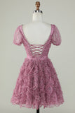 Nydelig A Line Floral Dusty Rose Homecoming kjole med Ruffles