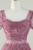 Nydelig A Line Floral Dusty Rose Homecoming kjole med Ruffles