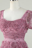 Nydelig A Line Floral Dusty Rose Homecoming kjole med Ruffles