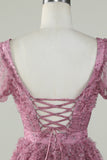 Nydelig A Line Floral Dusty Rose Homecoming kjole med Ruffles