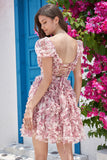 Nydelig A Line Floral Dusty Rose Homecoming kjole med Ruffles