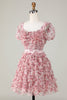 Load image into Gallery viewer, Cute A Line Floral Ivory Red Flower Homecoming Dress med Ruffles
